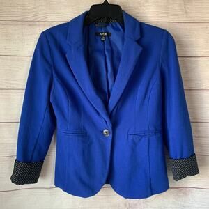 Apt. 9 Blue Blazer Jacket with Polka Dot Roll Cuff Button Closure Size XS
